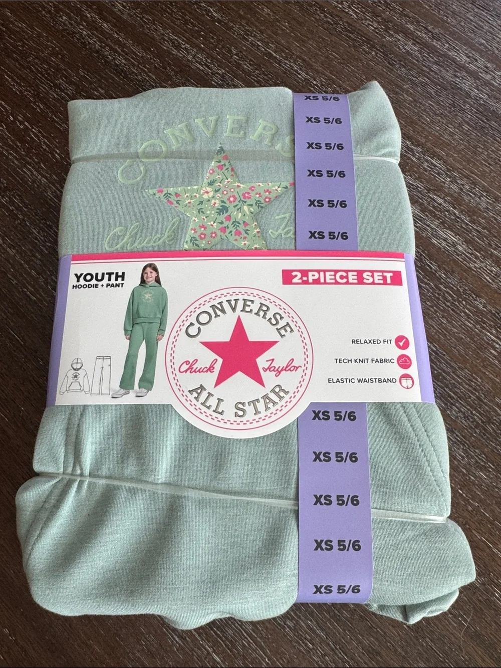 Converse Youth Mint Green 2-Piece Hoodie & Pant Set Size XS 5/6